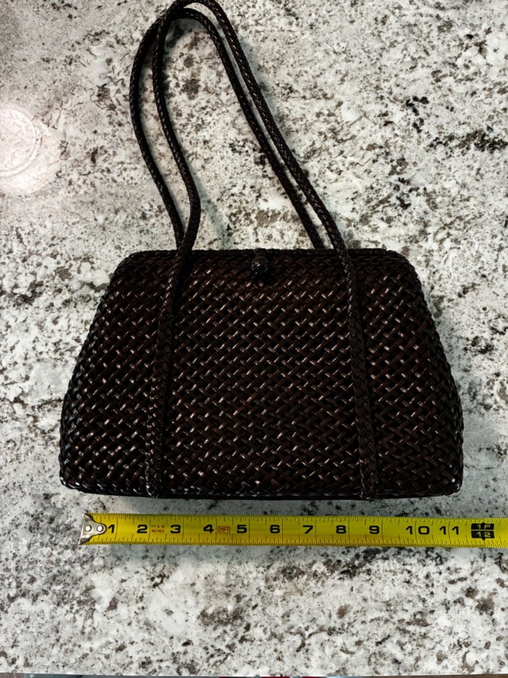 MONSAC Italian Luxury Woven Leather Top-Handle Shoulder Tote Bag Brown Y2K 11x8 - Picture 14 of 14